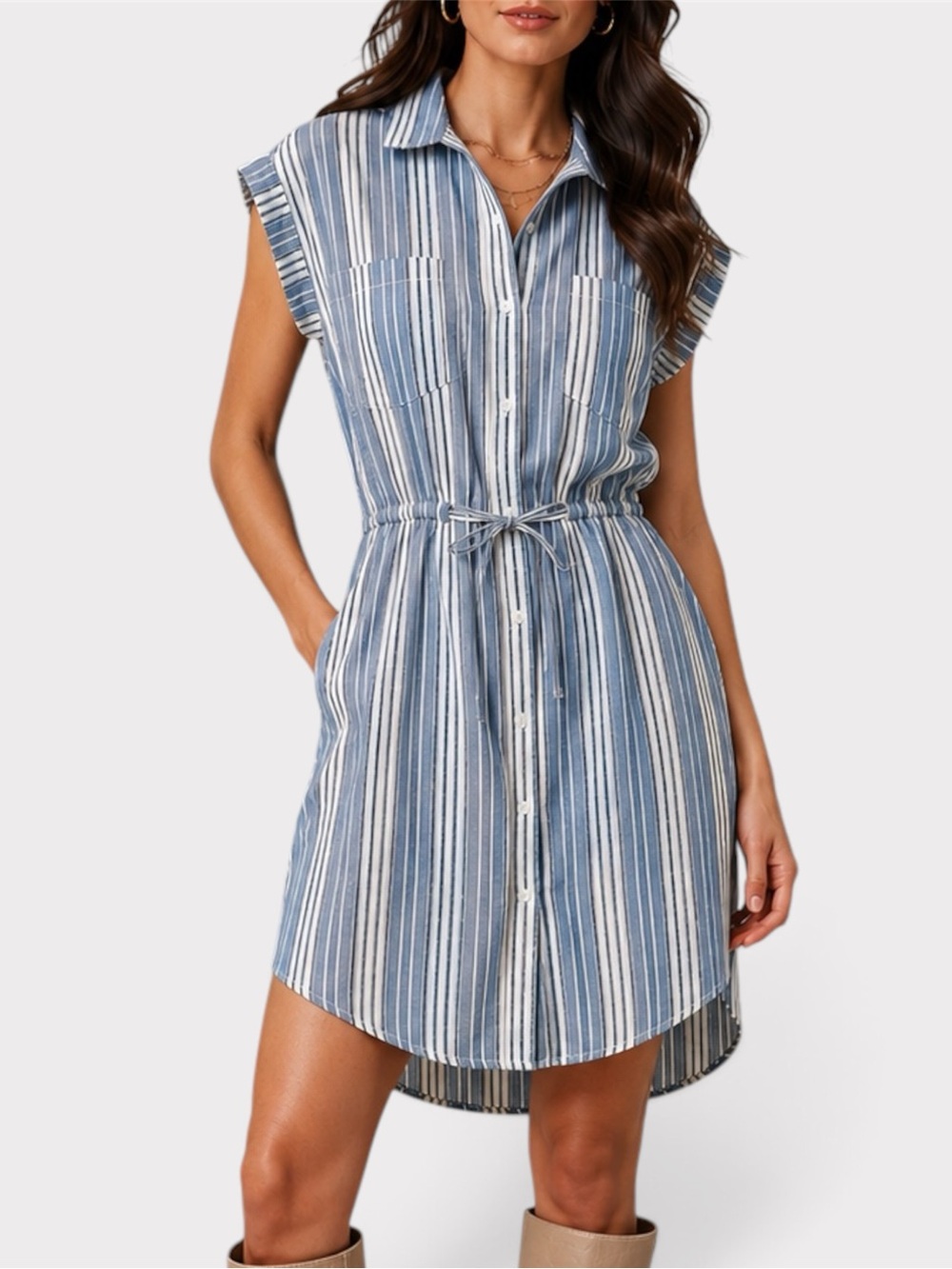 Japna Blue & White Striped Shirt Dress Size Medium